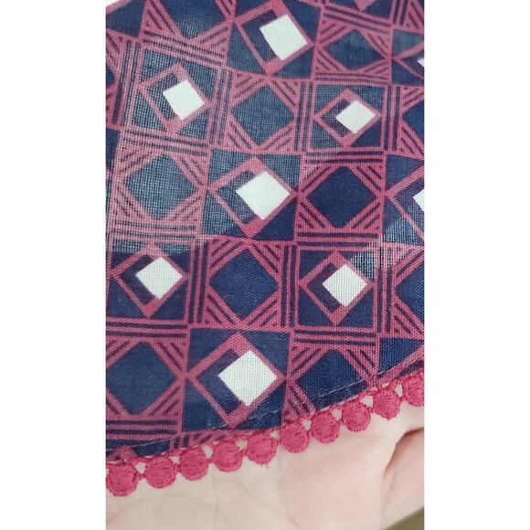 Bob Timberlake Purple Blue Geo Print Pleated Front Tunic Top Large 3/4 Sleeves - Picture 5 of 6